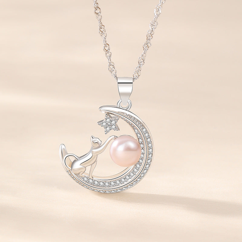 Fashion Moon Star Design Sterling Sliver Necklace
