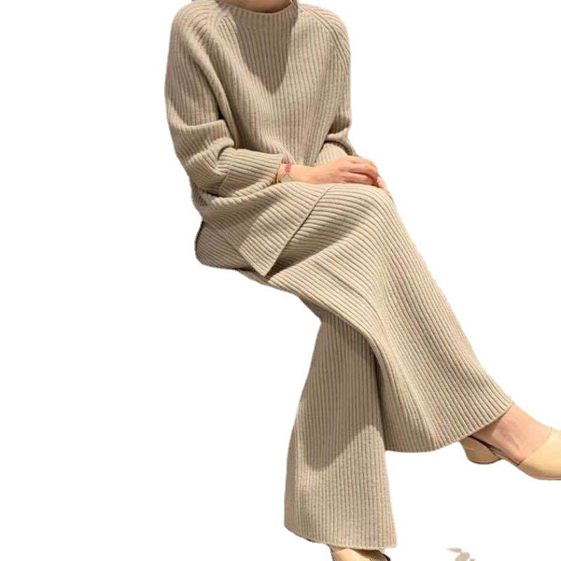 Fall Knitting Pullover Sweaters & Wide Legs Pants Suits