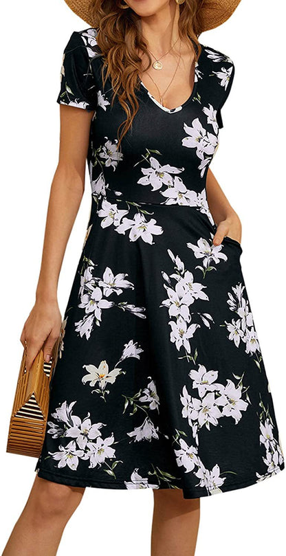 Casual Summer Sunflower Print Daily Women Sun Dresses