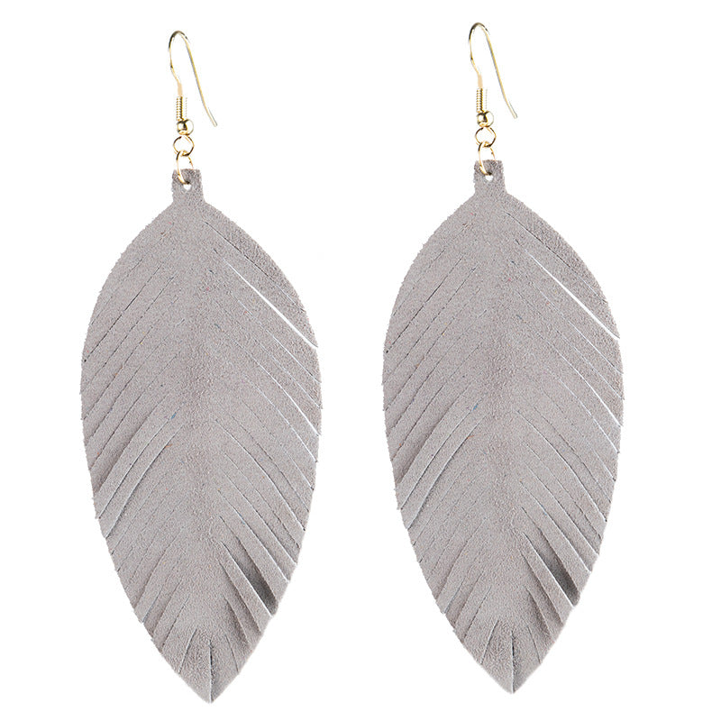 Leaves Designed Tassels Pu Leather Women Earrings