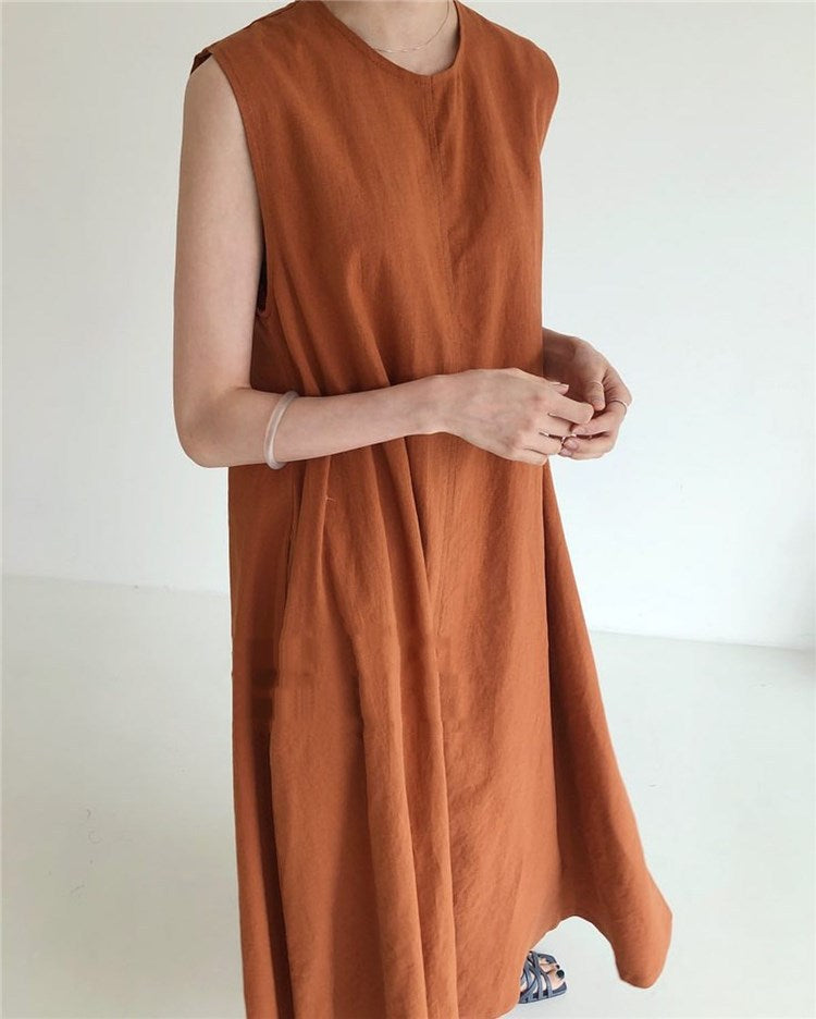 Vintage Cozy Sleeveless Vest Long Dresses with Pockets