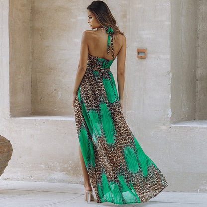 Sexy Leopard Backless Chiffon Boho Dresses