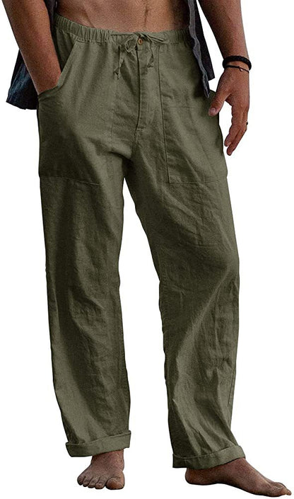 Casual Linen Men's Summer Beach Pants with Elastic Waist