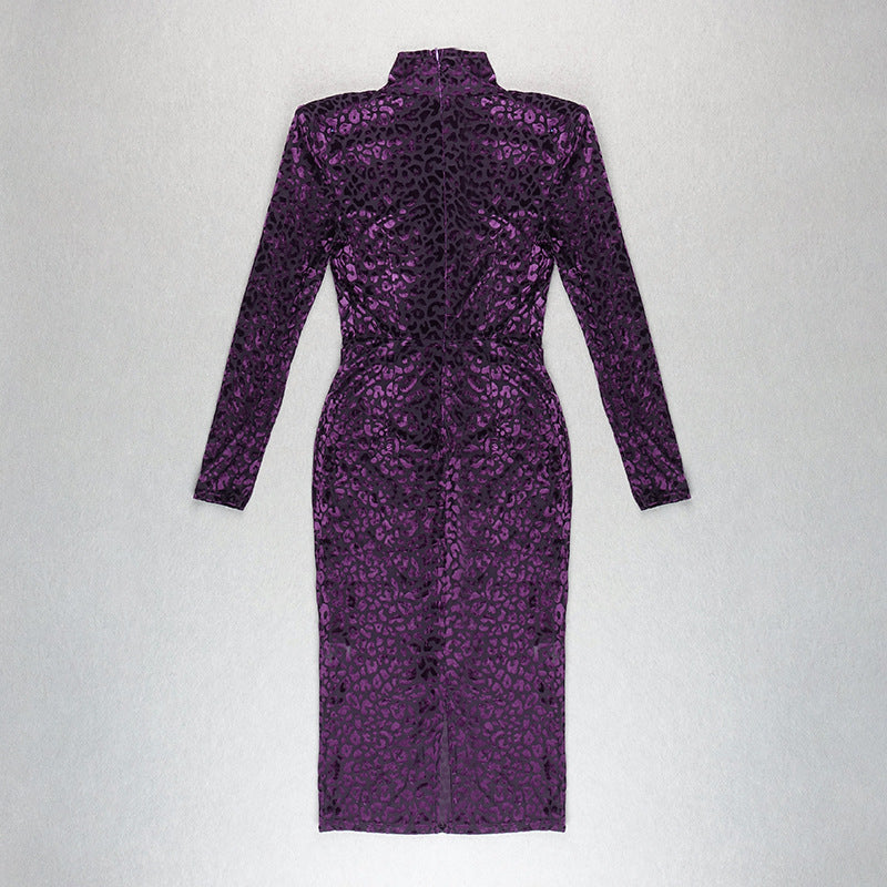 Vintage Leopard Purple Elastic Sexy Party Dresses