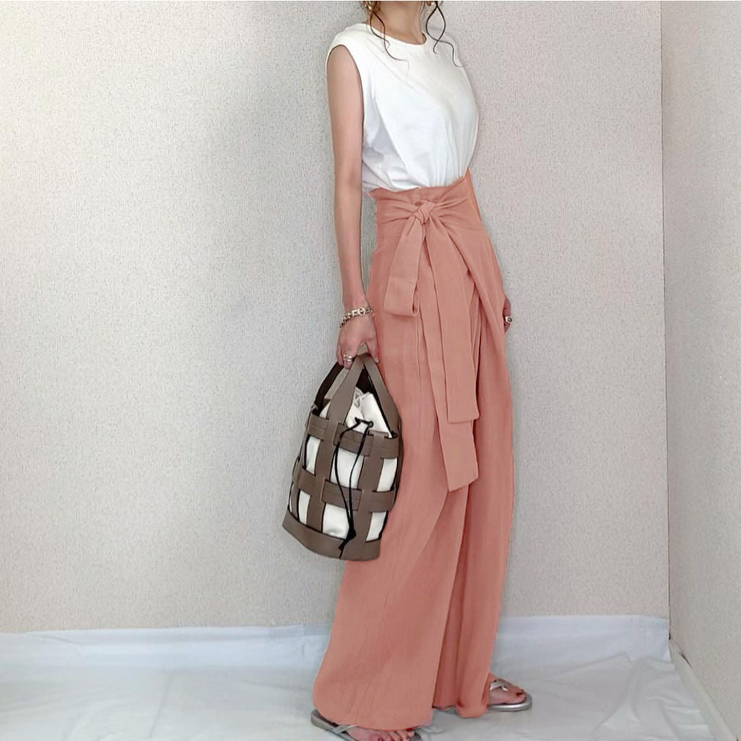 Casual High Waist Linen Lace Up Women Cozy Pants