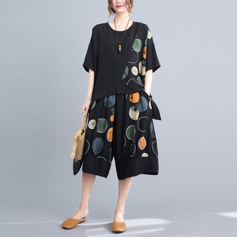 Casual Summer Irregular T Shirts and Wide Legs Cropped Pants