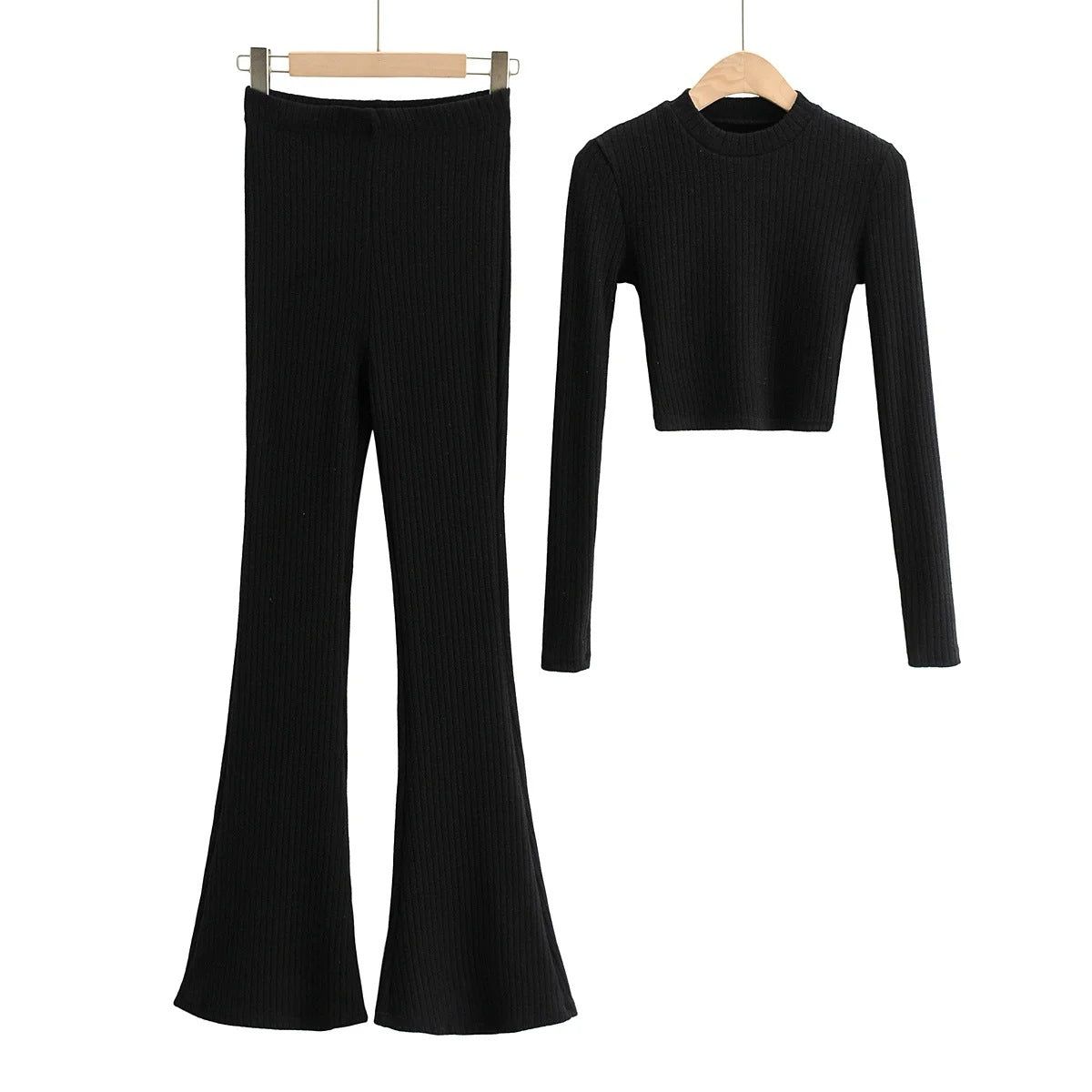 Sexy Women Knitting Midriff Baring Tops And High Waist Pants