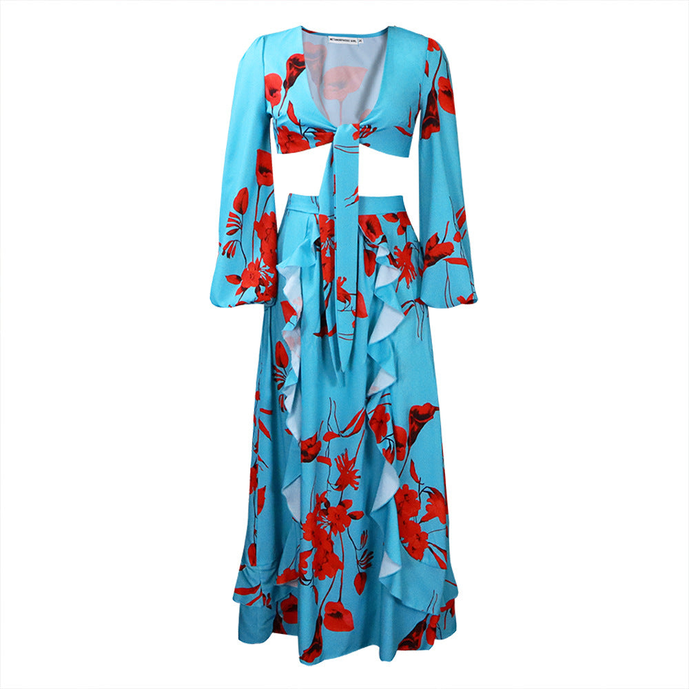 Sexy Summer Short Top and Long Skirts Suits
