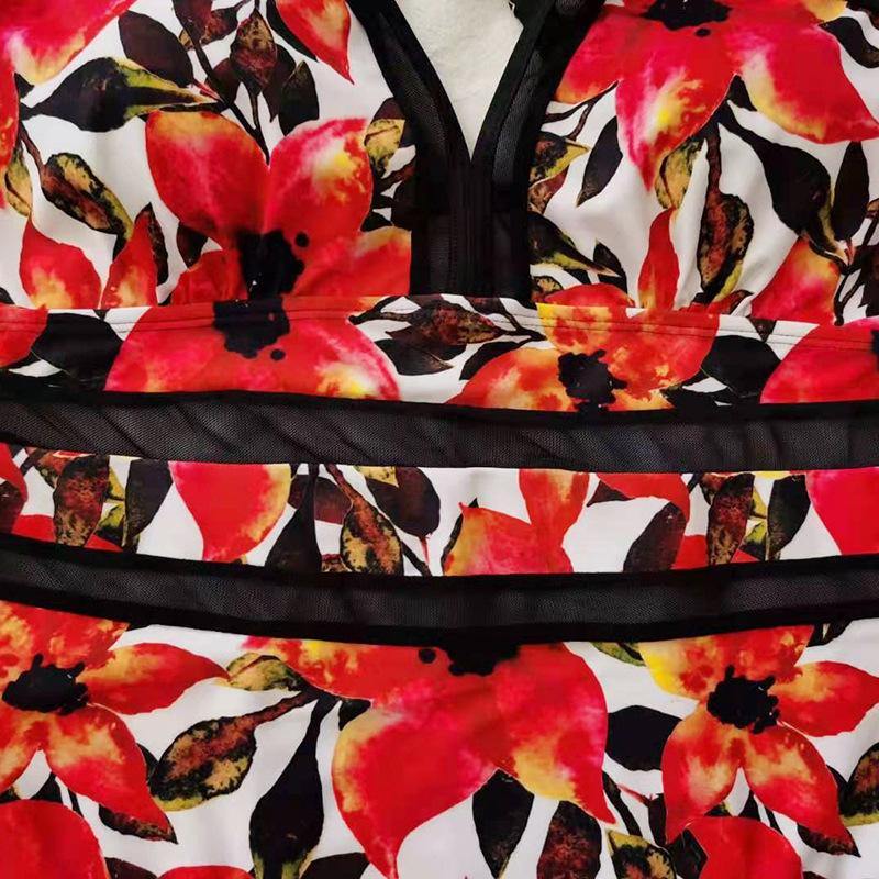 Floral Print Plus Sizes Conserved Swiming Suits-STYLEGOING