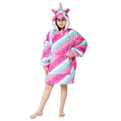 Unicorn Design Velvet Lazy Throw Blanket Sleepwear for Kids