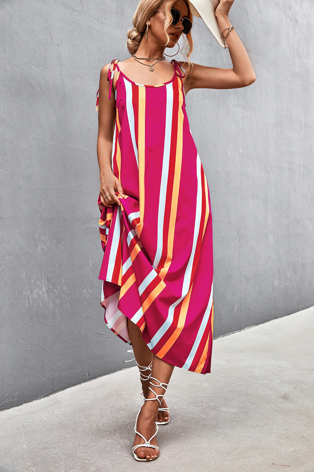 Sexy Backless Striped Long Sleeveless Dresses