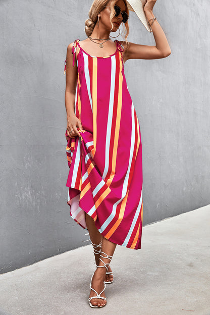 Sexy Backless Striped Long Sleeveless Dresses