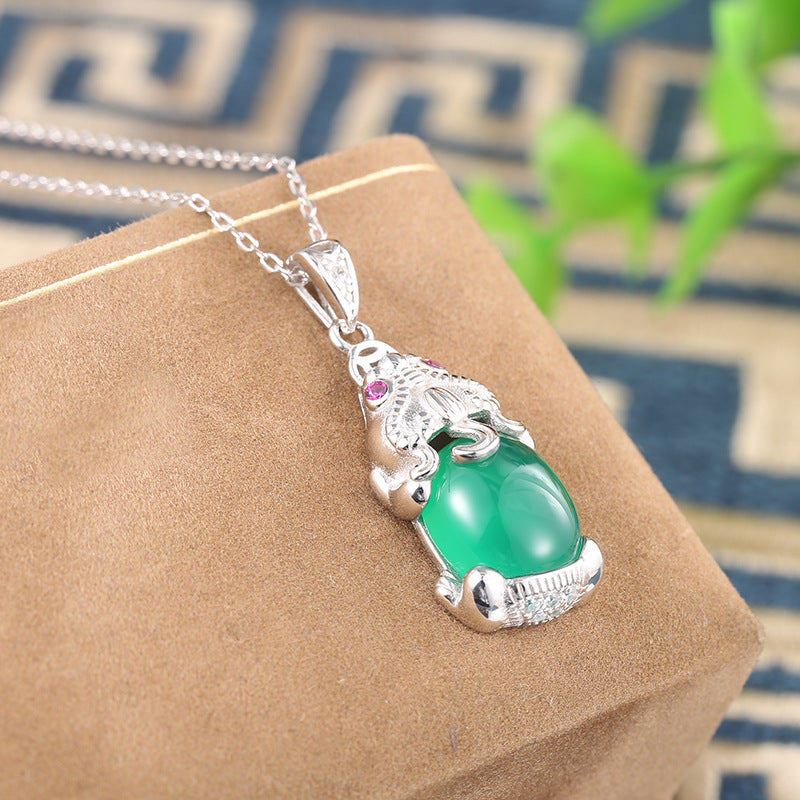 Green Brave Troops Chalcedony Sterling Sliver Necklace
