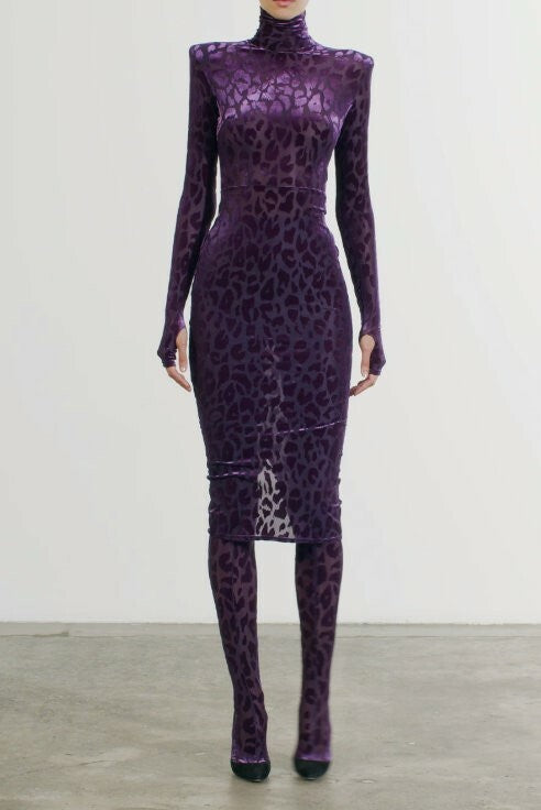 Vintage Leopard Purple Elastic Sexy Party Dresses