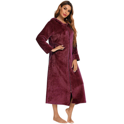 Winter Fleece Hoodies Sleepwear with Zipper