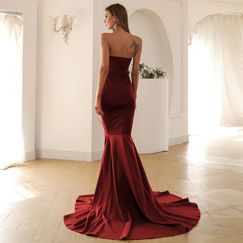 Sexy Strapless Brush Trail Mermaid Party Evening Dresses