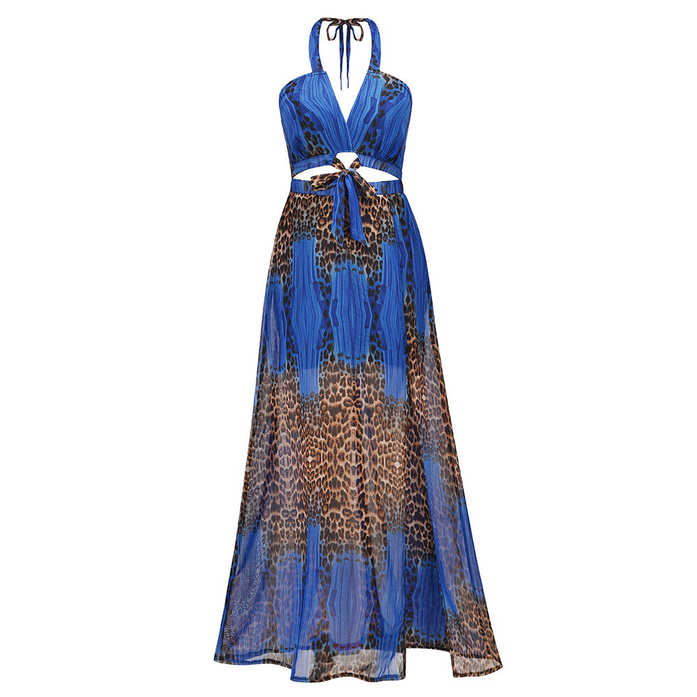 Sexy Leopard Backless Chiffon Boho Dresses