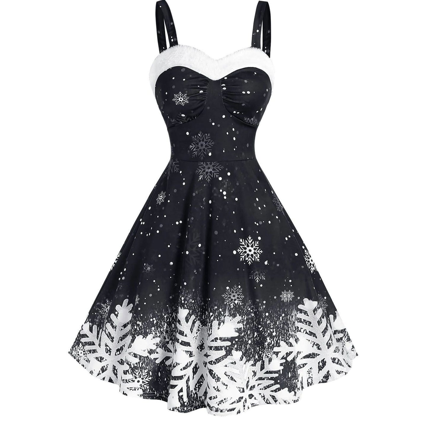 Merry Christmas Suspender Straps Snowflake Women Dresses