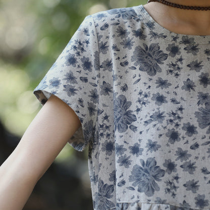 Vintage Linen Short Sleeves Midi Dresses
