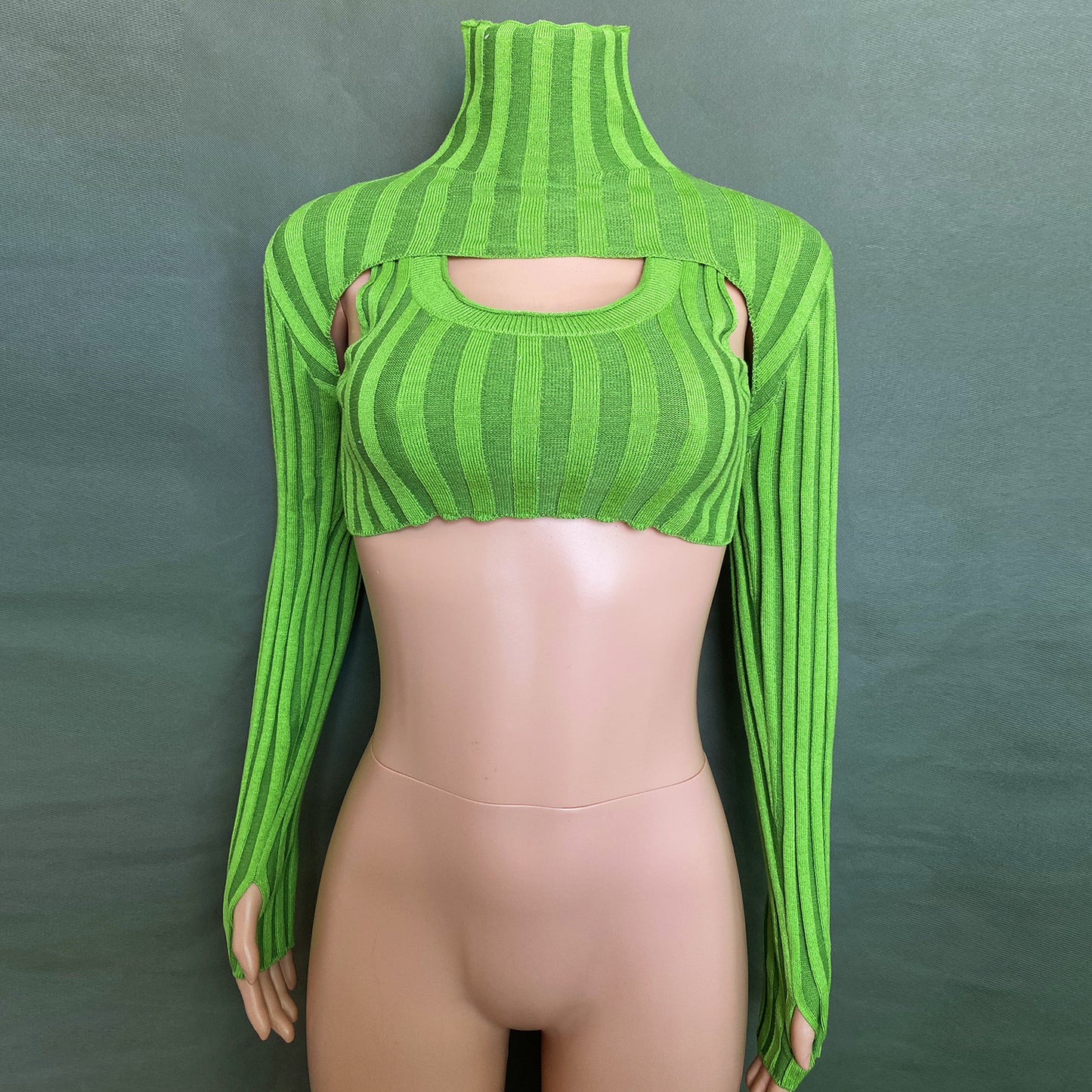 Sexy High Neck Knitting Women Short Tops Suits