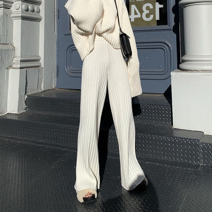 Fashion White Knitted Loose Long Pants