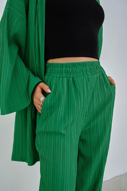 Casual Long Sleeves Tops & Wide Legs Pants Women 2Pcs Sets