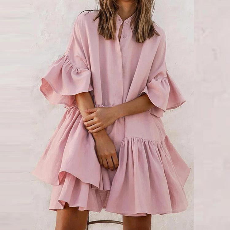 Sweet White and Pink Shirt Dresses-STYLEGOING