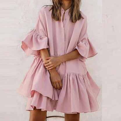 Sweet White and Pink Shirt Dresses-STYLEGOING
