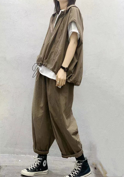 Women Linen Drawstring Leisure Fall Jacket-STYLEGOING