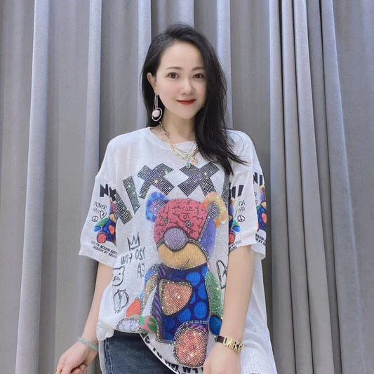 Summer Diamond Knitting Short Sleeves T Shirts