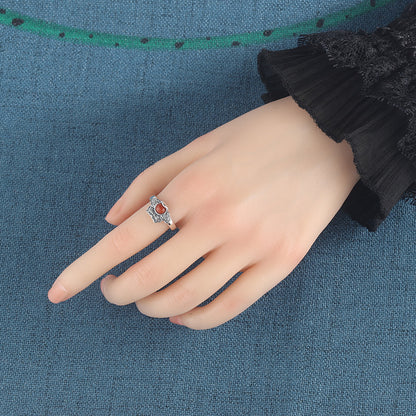 Retro Peony Designed Agate Sterling Silver Rings for Women