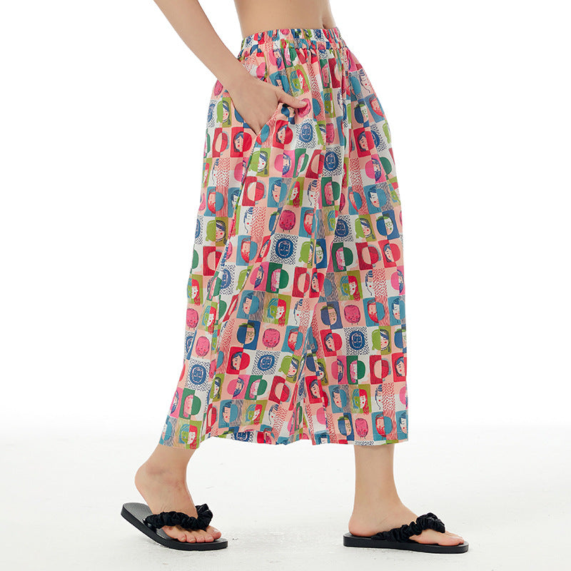 Pink Casual Plus Sizes Cropped Wide Legs Pants for Women