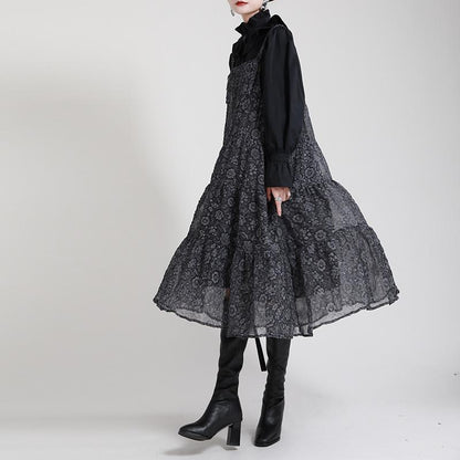 Black Adjustable Strap Floral Women Fall Dresses