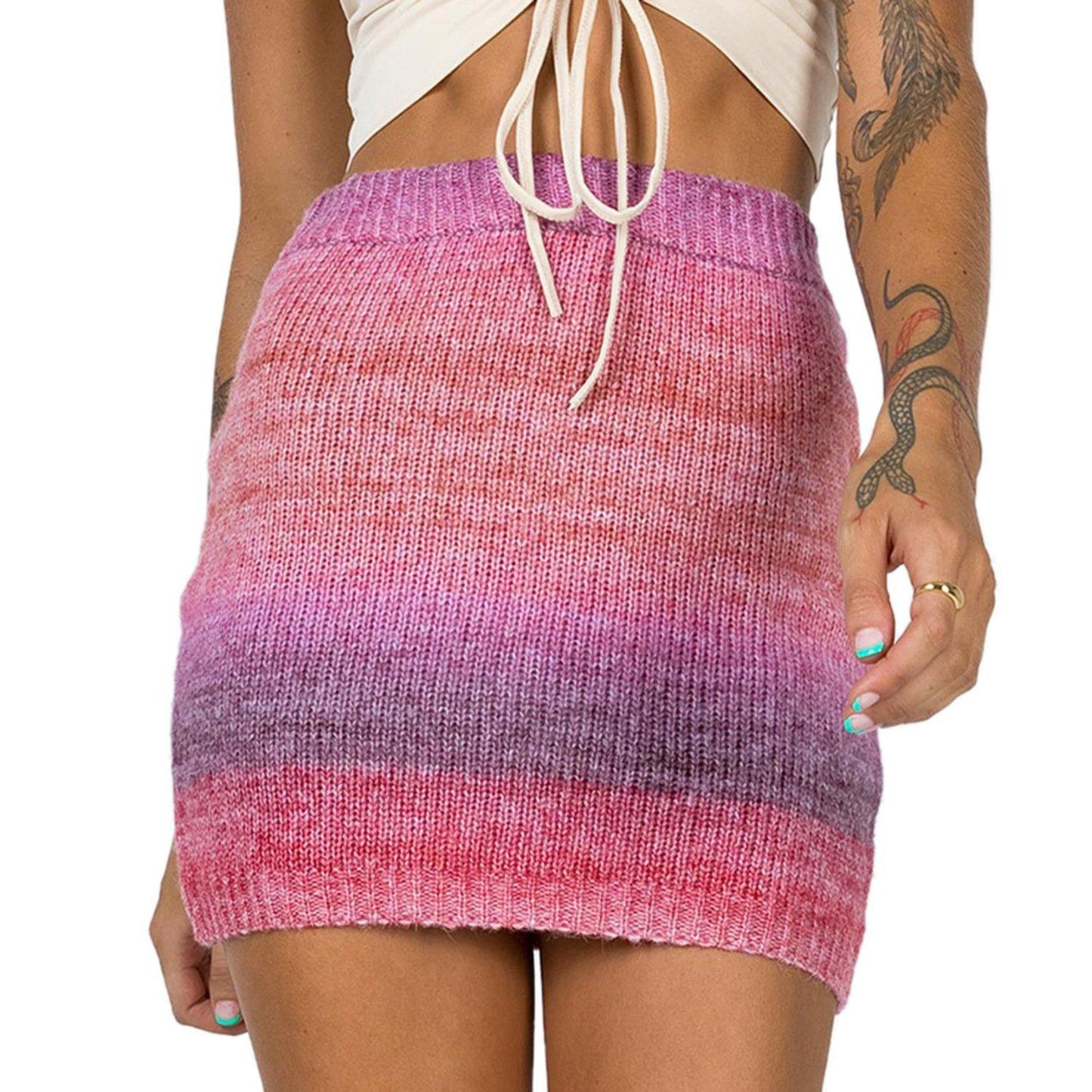 New Women Sheath Rainbow Knitting Skirt-STYLEGOING