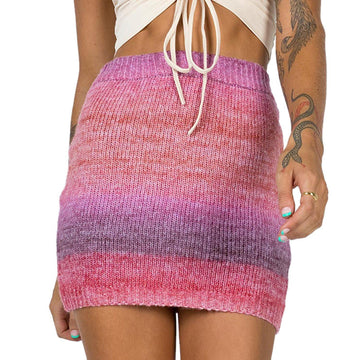 New Women Sheath Rainbow Knitting Skirt-STYLEGOING