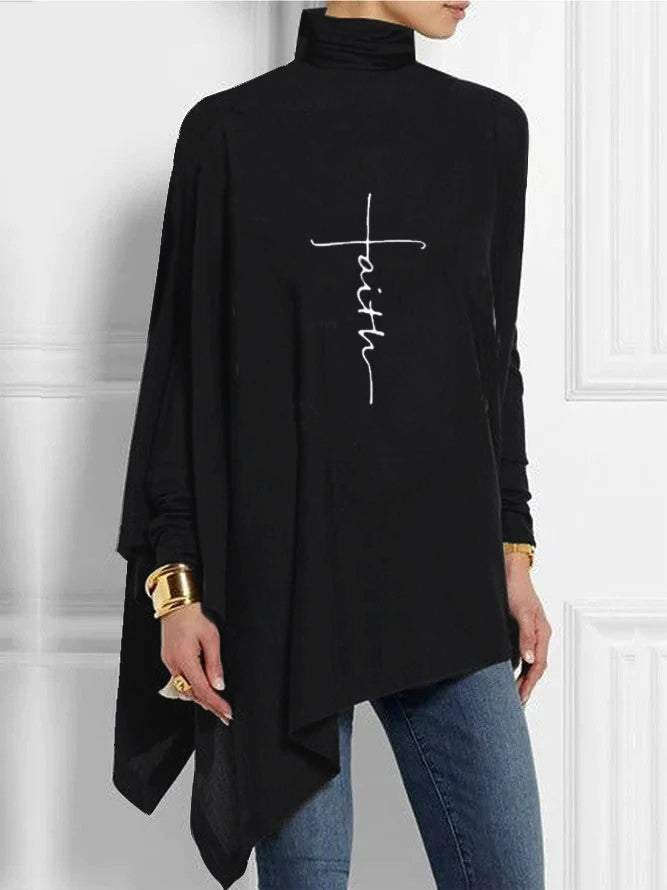 Elegant High Neck Women Long Sleeves T Shirts