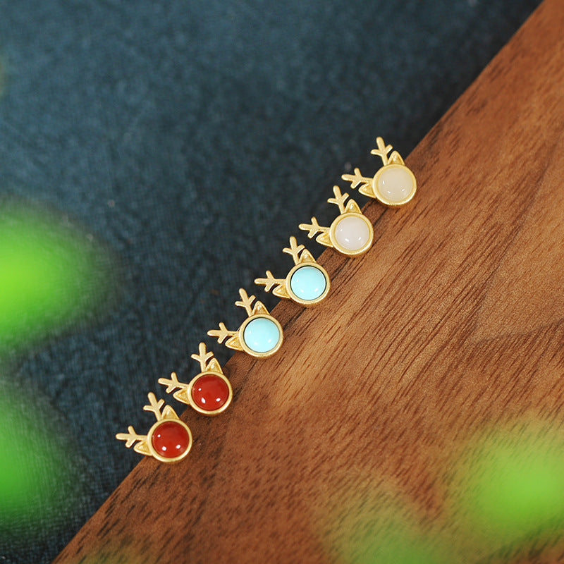 Lovery Deer Design Golden Plated Earring Stud