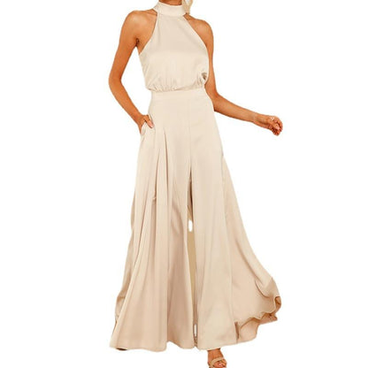 New Halter Off White Long Jumpsuits-STYLEGOING