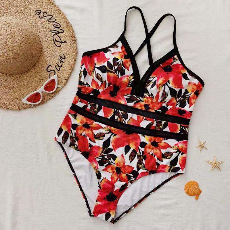 Floral Print Plus Sizes Conserved Swiming Suits-STYLEGOING