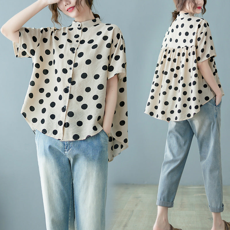 Summer Apricot Dot Women Shirts