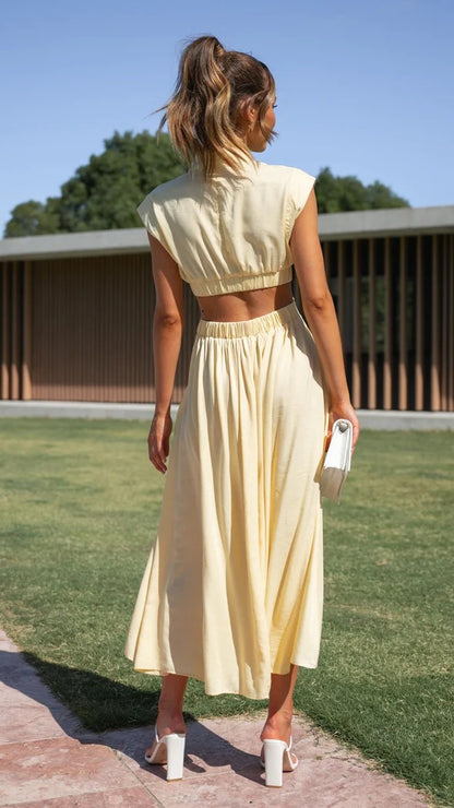 Fashion Stand Collar Waist Baring Summer Long Dresses