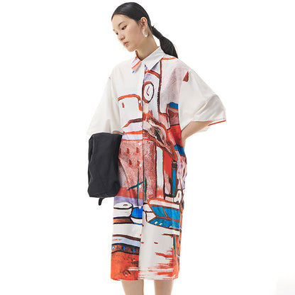Summer Graffit Designed Casual Long Sleeves Shirts