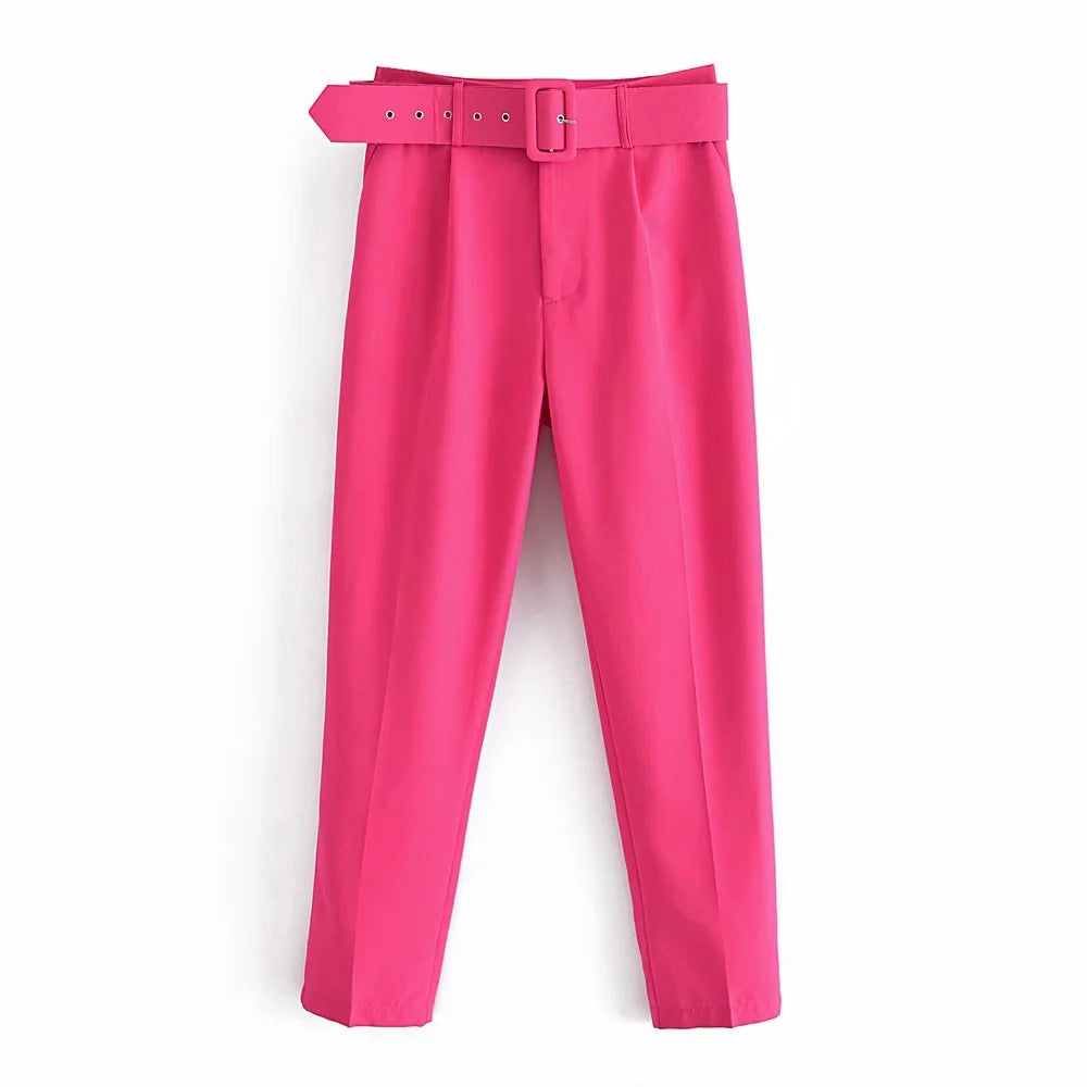 Women High Waist Casual Cropped Pants