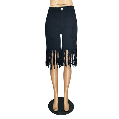 Casual Broken Holes Tassels Short Jeans