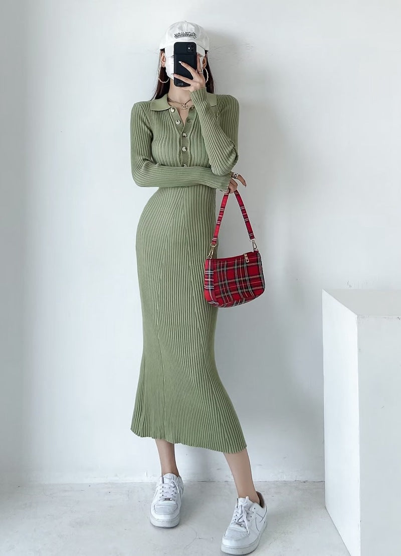 Sexy Polo Neckline Knitted Long Mermaid Dresses