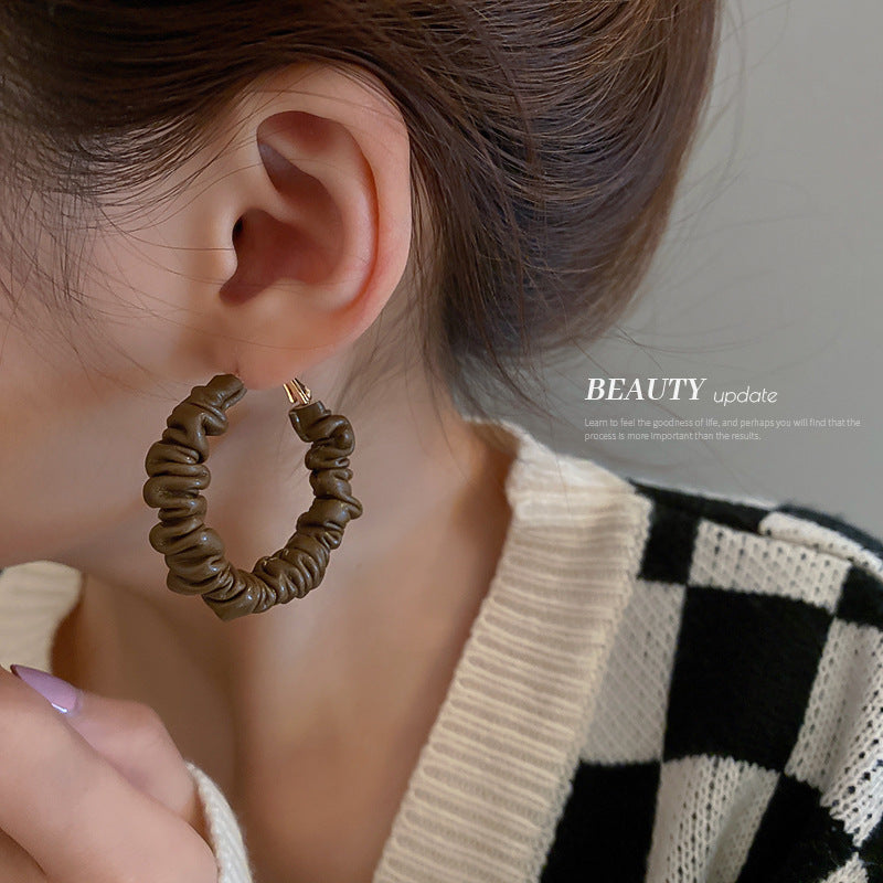 Vintage Round Shape Pu Leather Women Earrings