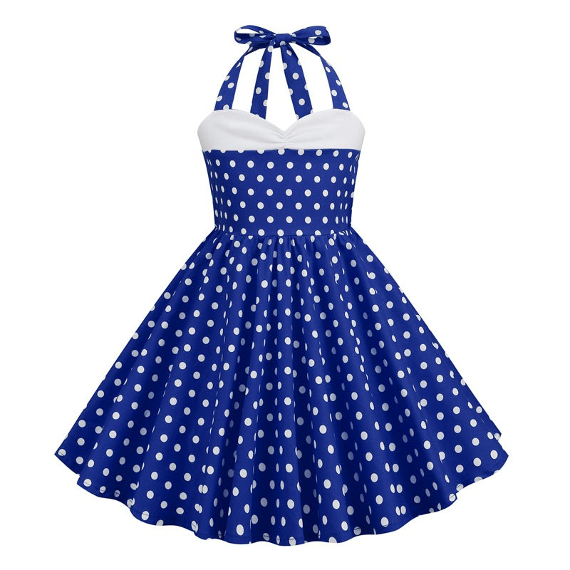 Vintage Dot Print Halter Dresses for Kids
