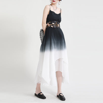 Summer Linen Dyed Irregular Sleeveless Long Dresses