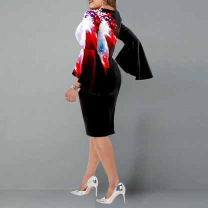 Women Plus Sizes Floral Print Sheath Dresses
