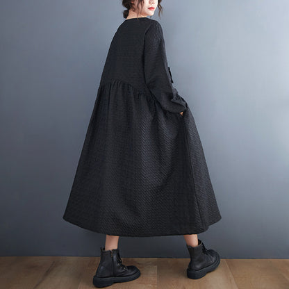 Vintage 3D Flower Black Long Cozy Dresses